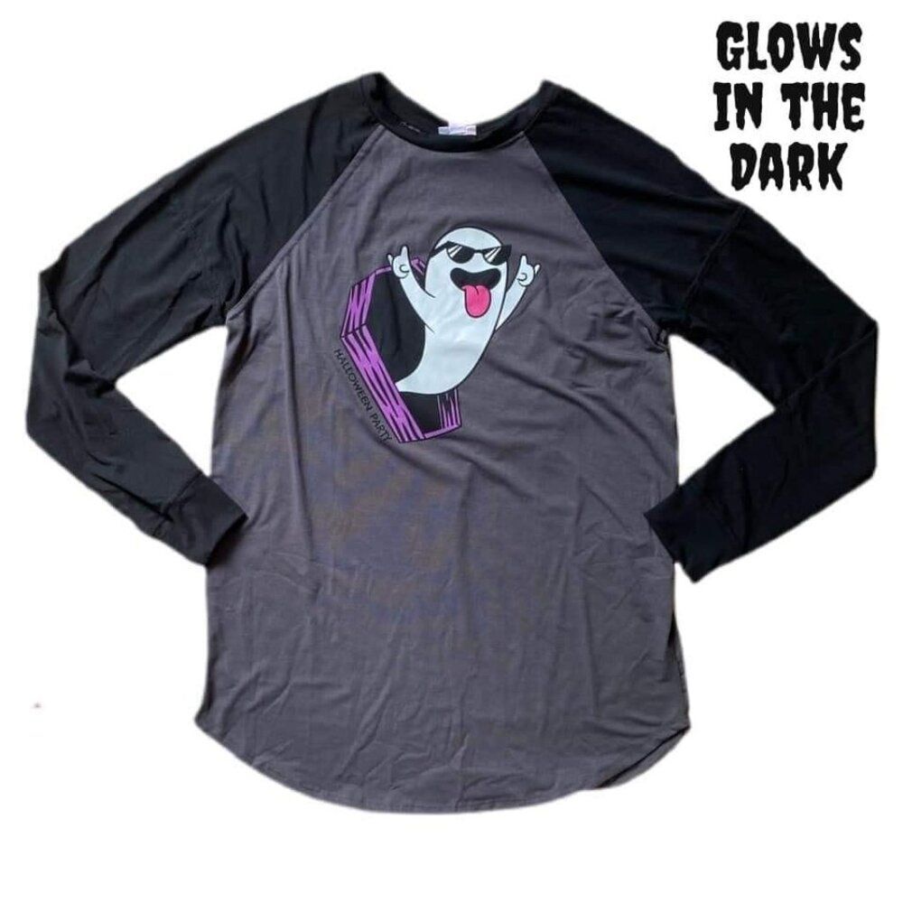 NEW 2XL LuLaRoe Erin Unisex Raglan Sleeve Top Ghost Glows in Dark Gray Shirt